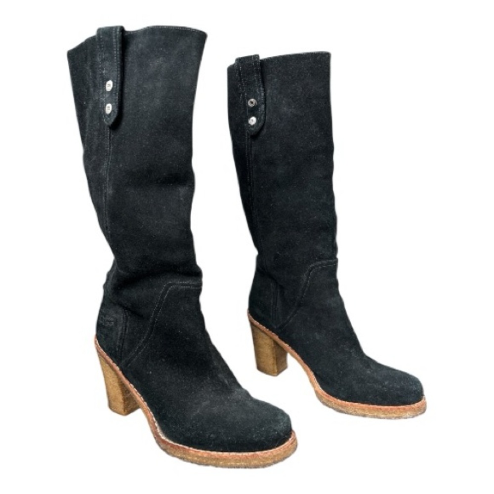 UGG Josie Convertible Tall Suede Boot Size 9 Black Round Toe Leather Block Chunk